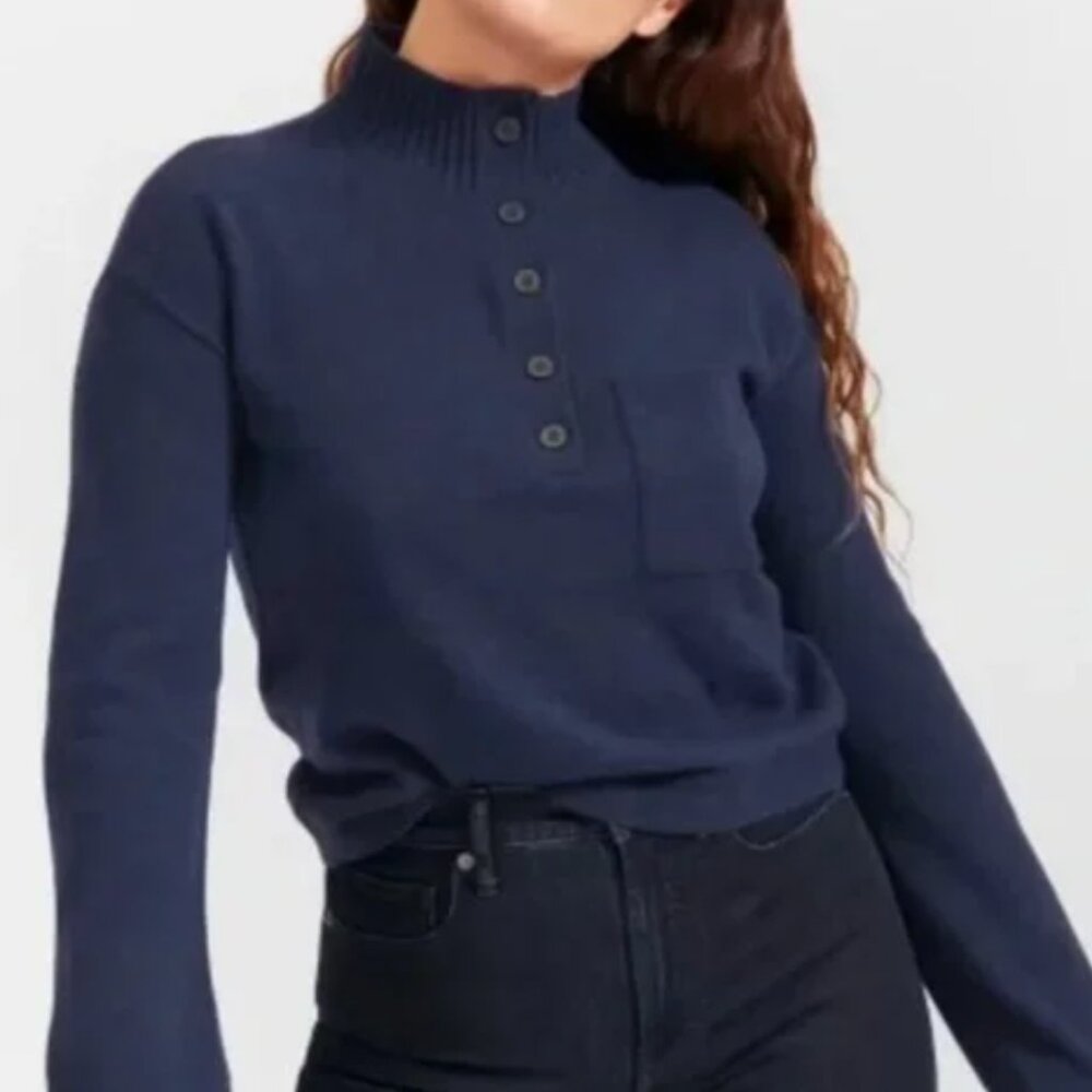 Everlane The ReCashmere Button Mockneck Crop Sweater